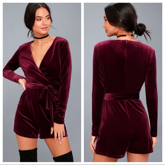 Lulu's Pants - Lulu’s | Burgundy Velvet Romper